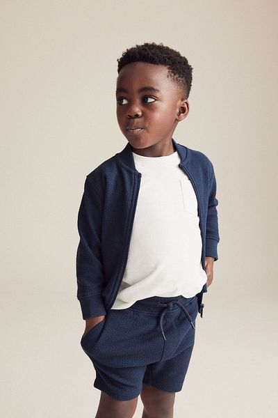 Next Baby Navy Blue Cotton Long Sleeve Jacket and Shorts Set