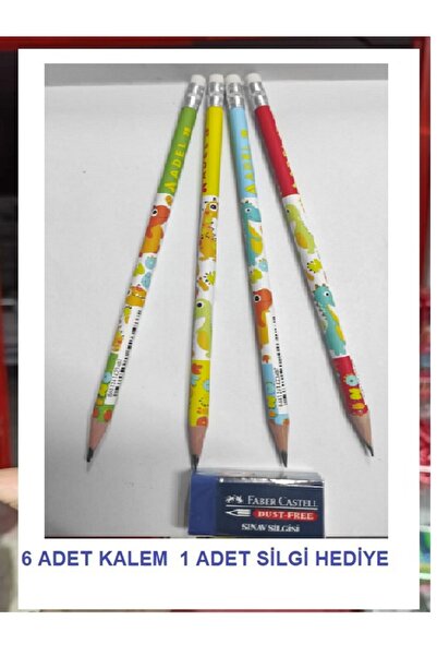 Adel Blackline DİNAZOR 'LU  Yuvarlak HB  SİLGİLİ  Kurşun Kalem   5 adet   (+ ...