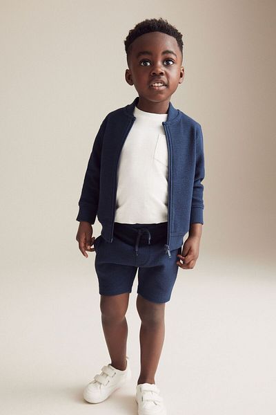 Next Baby Navy Blue Cotton Long Sleeve Jacket and Shorts Set