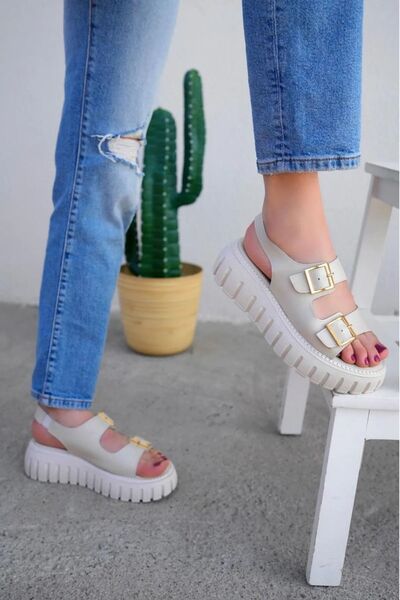 MİSS ZÜLÜF Curea Detaliată Toc Pană Cataramă dublă Sandale negre de damă Pant...