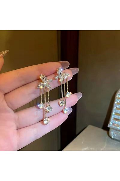 Radiant Tasseled Stainless Steel Butterfly Earrings