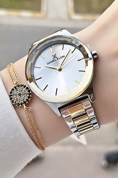 Daniel Klein Gold Silver Color Cut Glass Women's Wrist Watch and Bracelet