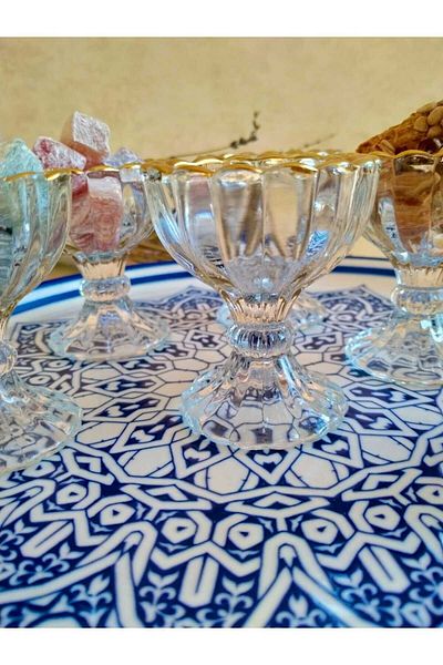 P H Panayır Home 6-Piece Glass Gilt Mini Turkish Delight Bowl Chocolate Bowl Sugar Bowl Dragee Coffee Side Presentation Bowl Dowry Bowl