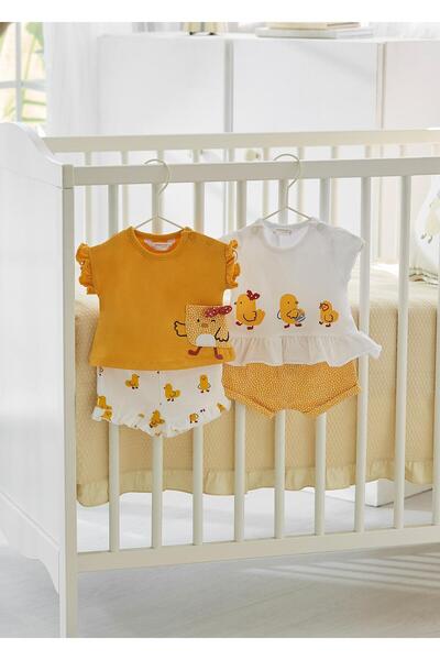 MAYORAL Yenidoğan Kız Bebek Penye Şort Takım 4lü