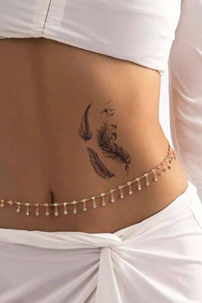 BiWini Renkli Kuştüyü Göğüsarası Sırt Bacak Kasık Geçici Dövme Tattoo