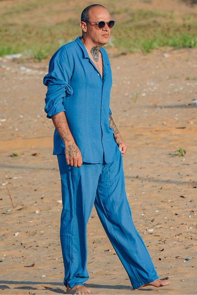 gothamvibes Ανδρικό πουκάμισο Oversize Μπλε Λινό
