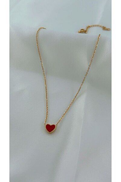 BlueHsg Custom Women's Necklace - Black with Red Heart, Steel Pear