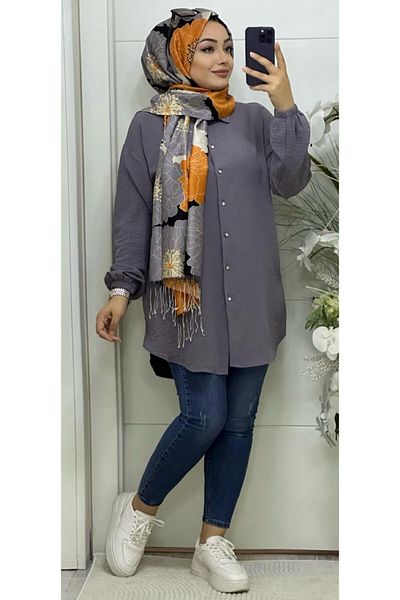 Ebrarengiz Moda Cămașă tunică pentru femei - Design cu nasturi