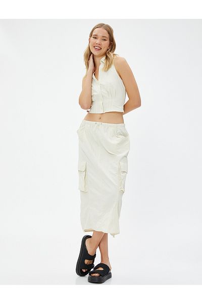 Koton Parachute Skirt Midi with Big Pocket Stopper Detail