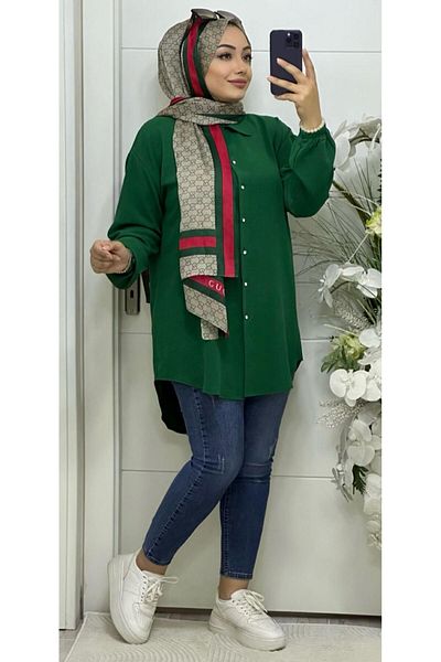 Ebrarengiz Moda Cămașă tunică pentru femei - Design cu nasturi