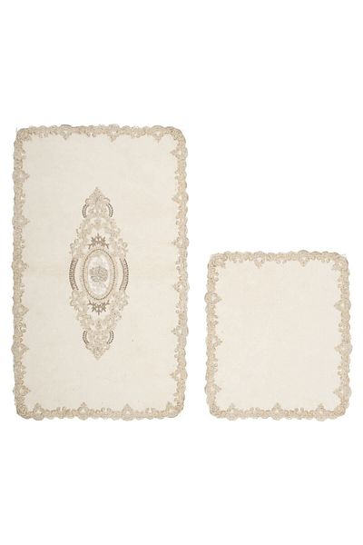Alanur Home Alanur Evening Dress Cotton 2-Piece Lacy Toilet Set Zümra Cream