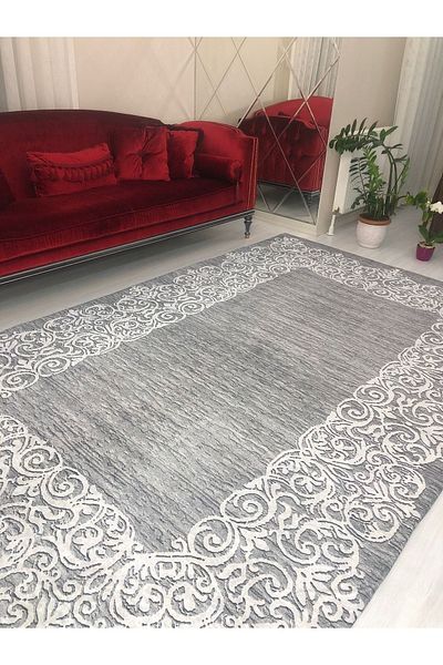 MEKA TEKSTİL Suyolu Gray Model Elastic Velvet Carpet Cover