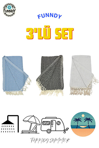 FUNNDY Set de 3 prosoape de plajă Peshtemal - 100% bumbac, XXL 100x180cm, Vară