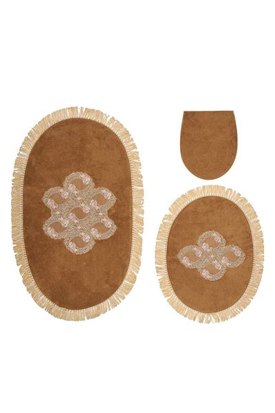 Alanur Home Acacia Fringed Welsoft Lace 3-Piece Bathroom Toilet Set Light Brown