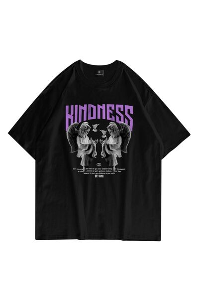 FECCY Tricou negru oversize unisex Kindness
