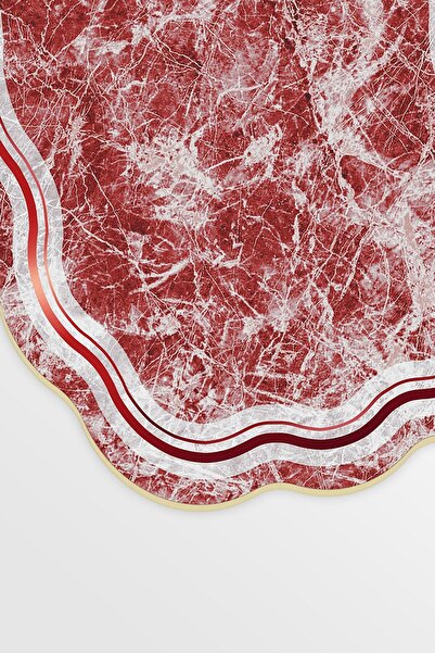 Alanur Home Laser Cut Djt 2 Piece Washable Non-Slip Base Bathroom Mat Toilet Seat Set 203 Figured Red