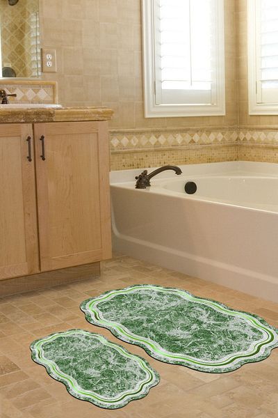 Alanur Home Laser Cut Djt 2 Pack Πλενόμενη αντιολισθητική βάση Χαλάκι μπάνιου Σετ Τουαλέτας 203 Figured Green