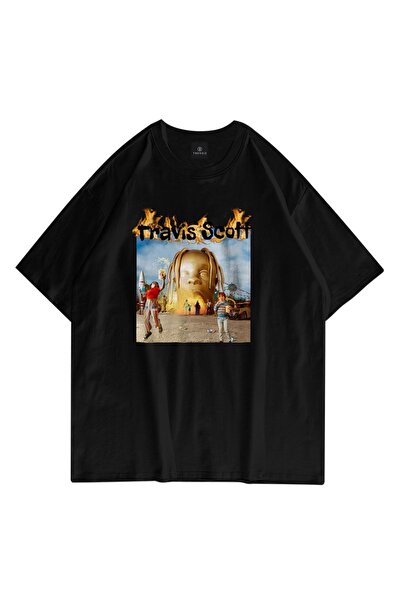 FECCY Tricou negru oversize unisex cu coperta albumului Astroworld