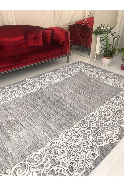 MEKA TEKSTİL Suyolu Gray Model Elastic Velvet Carpet Cover