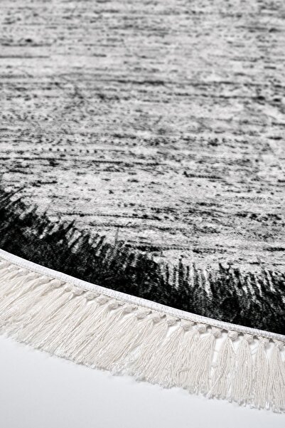 Alanur Home Eko Trend Kaymaz Taban Dijital Salon Halısı 1342 Yuvarlak Modern Siyah