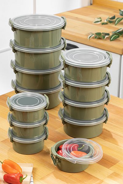 simplicity Green Tidy Storage Container Set - 12 Pieces Round, Deepfreeze and Microwave Use