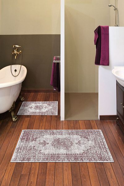 Alanur Home Alanur Trend Non-Slip Base Digital Bathroom Set Kt482 Powder