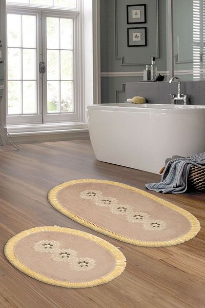 Alanur Home Eiffel Fringed Welsoft Lace 2-Piece Bathroom Toilet Set Cappuccino
