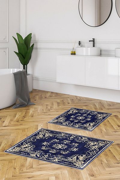 Alanur Home Alanur Trend Non-Slip Base Digital Bathroom Set Kt481 Navy Blue