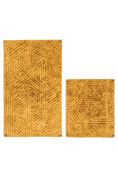Dekoreko Pyramid Cotton 2-Piece Toilet Set Bath Mat Antique Mustard