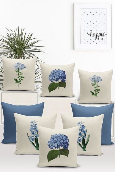 Bertille Home Seria Botanical - Set de 8 huse de pernă imprimate digital
