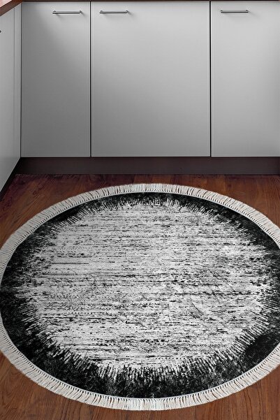 Alanur Home Eko Trend Kaymaz Taban Dijital Salon Halısı 1342 Yuvarlak Modern Siyah