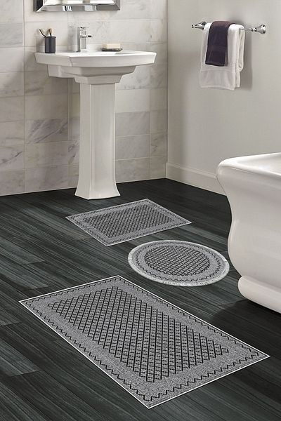 Dekoreko Non-Slip Base Djt 3-Piece Bathroom Mat Set Trend Mixed Round Modern M5001 Gray