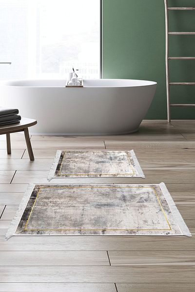 Alanur Home Eko Trend Djt 2 Πλενόμενη αντιολισθητική βάση μπάνιου M12271 Μοντέρνο Γκρι (50 X 80 - 40 X 50)