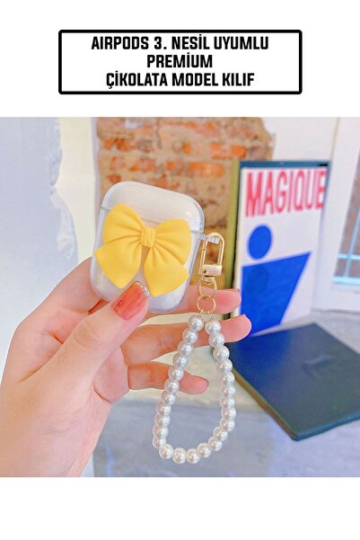 CONOCER Airpods 3.nesil Uyumlu 3d Geometrik Sarı Kurdele Tasarımlı Sevimli Pr...