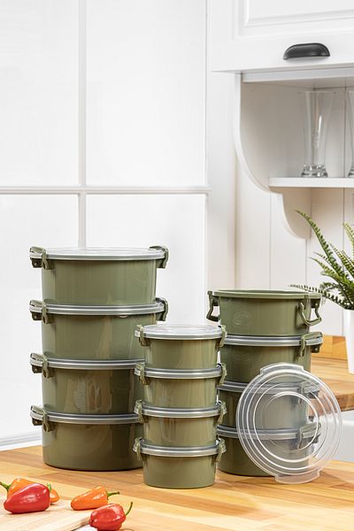 simplicity Green Tidy Storage Container Set - 12 Pieces Round, Deepfreeze and Microwave Use