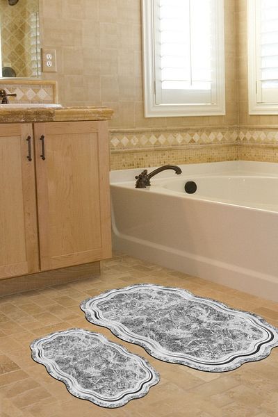 Alanur Home Laser Cut Djt 2 Pack Πλενόμενη αντιολισθητική βάση Χαλάκι μπάνιου Σετ καθίσματος τουαλέτας 203 Figured Grey