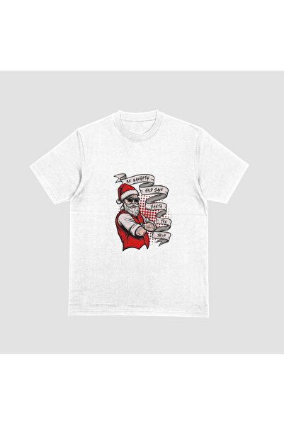FECCY Tricou oversize unisex alb cu imprimeu în stil de Crăciun