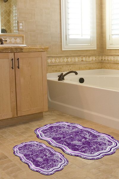 Alanur Home Laser Cut Djt 2 Pack Πλενόμενη αντιολισθητική βάση Χαλάκι μπάνιου Σετ Τουαλέτας 203 Figured Purple