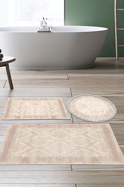 Alanur Home Eko Trend Djt 3-Pece Washable Non-Slip Σετ πατάκι μπάνιου 1376 Classic Powder Pink