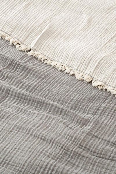Denizli Concept Gray Muslin Double Bedspread - Soft and Comfortable 4-Layer Thin Bedspread - 100% Cotton