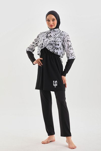 MAG FASHİON Plus Size Pleat Λεπτομερές 3 τεμάχια ολόσωμο μαγιό Hijab - Μπουρκίνι