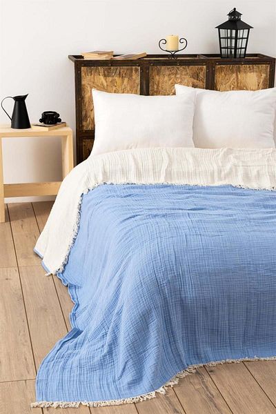 Denizli Concept Blue 4 Layer Muslin Double Bedspread - Soft and Comfortable - 100% Cotton