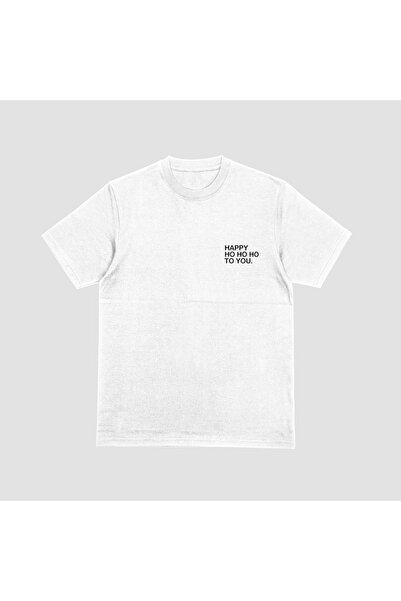 FECCY Unisex Λευκό Χριστουγεννιάτικο μπλουζάκι με στάμπα Happy Hohoho to you,...