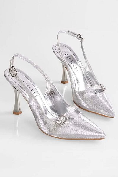 SOLMAZ EDITA SILVER HONEYCOMB PATTERNED HEEL SHOES