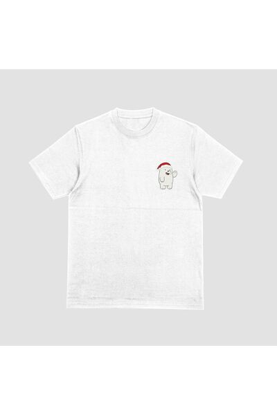 FECCY Unisex Λευκό Χριστουγεννιάτικο μπλουζάκι με στάμπα γλυκού αρκουδάκι