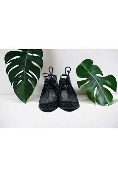 Akdam Hakiki Dana Derisi Bebek Tabanlı İlk Adım Ayakkabısı - Siyah Tabanlı Ba...