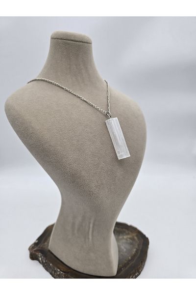 NBS Beautiful Naturel Stones Natural Selenite Necklace - Raw Embroidered and Aura Cleaning