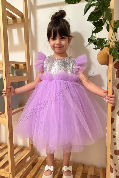 penu baby kids Girl's Dress - Lilac, Sleeveless, Sequined and Tulle Skirt