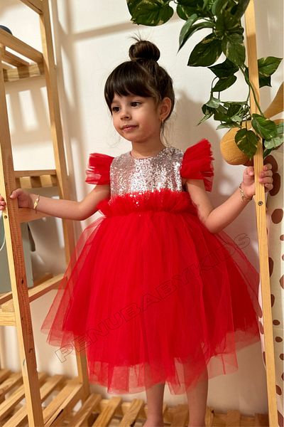 penu baby kids Girl's Red Sequined Tulle Skirt Dress