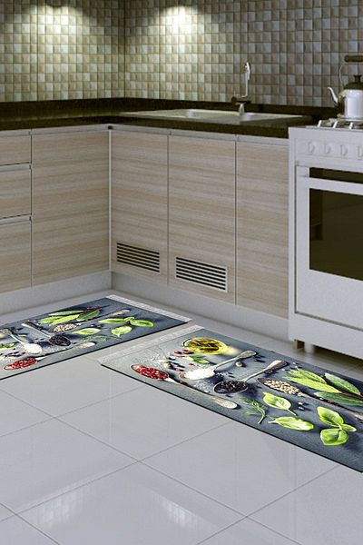 Alanur Home Eko Trend Djt 2 Li Πλενόμενη Αντιολισθητική Βάση Σετ χαλιών κουζίνας M12282 Kitchen Green